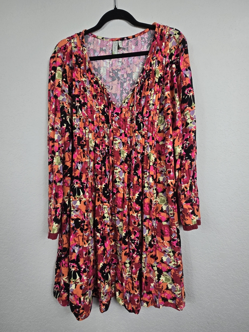 Sahalie Colorful Floral Tunic Dress Size  XL Flowy Boho Lagenlook Artsy Chic